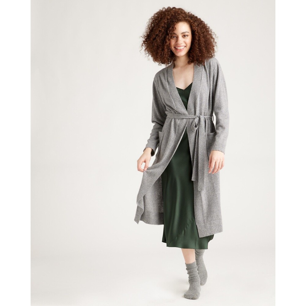 Quince 100% Cashmere Belted Cardigan Robe Coat Duster Heather Gray Women's L